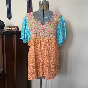 Wowza SISTER MARY Embroidered BoHo Western Style Multi Colored Top